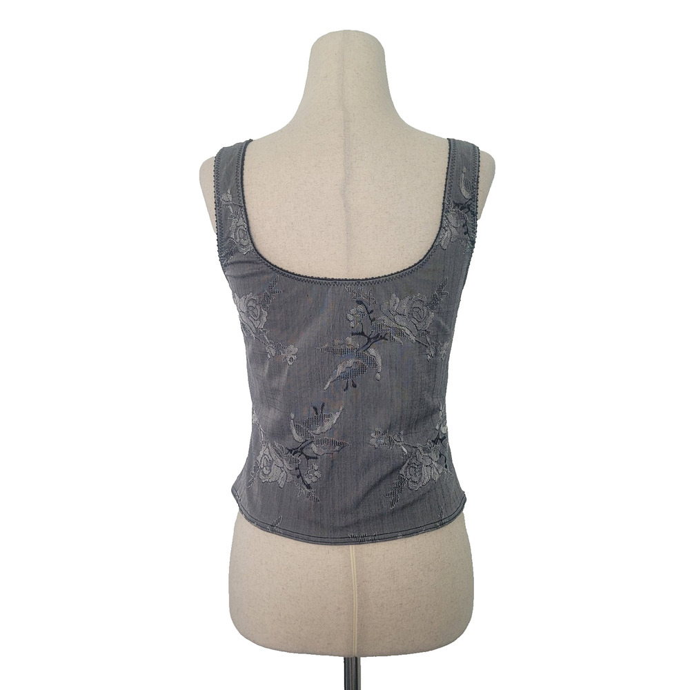 Vintage Y2K Arianne Lace Trim Floral Corset Tank Top Sz M Gray Grunge Whimsigoth - Picture 2 of 8